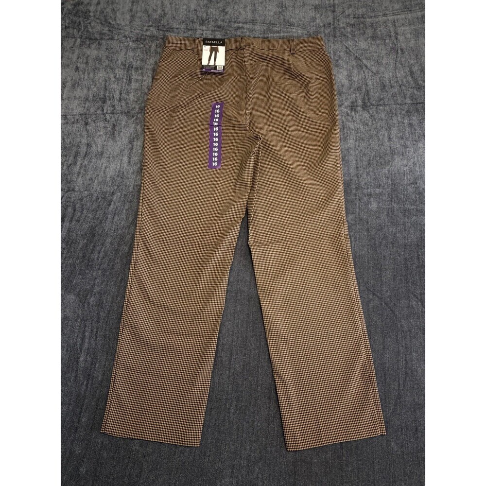 NWT Rafaella Houndstooth Pattern Stretch Pants Women's 16 Rich Khaki City Preppy - Picture 8 of 10